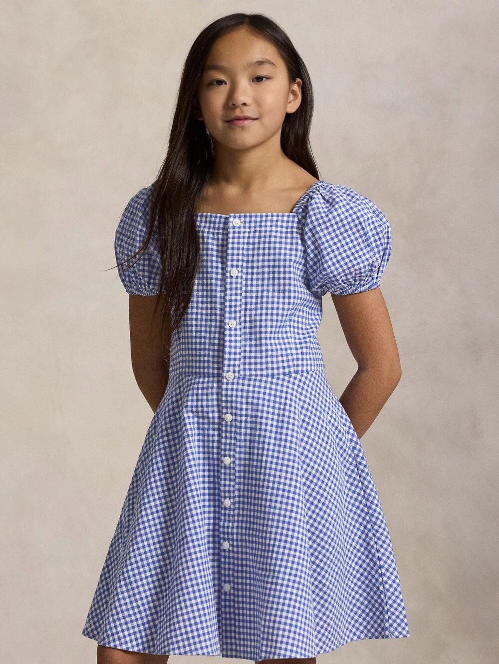 Polo by Ralph Lauren Blue Gingham Puff-Sleeve Dress